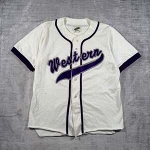 Western University Mustangs UWO Jersey Men Large White Vintage Script Baseball